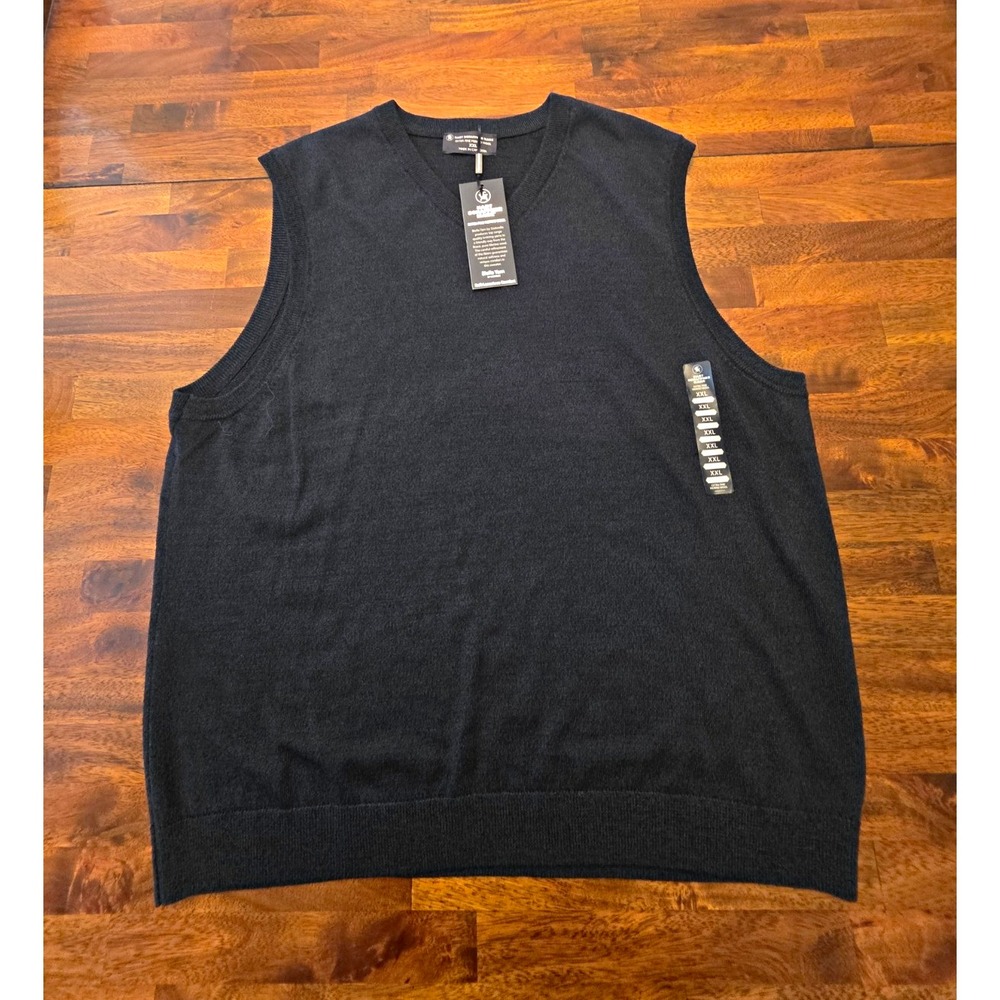 Hart Schaffner Marx Mens Merino Wool V-Neck Sweater Vest Black 2XL NWT 050
